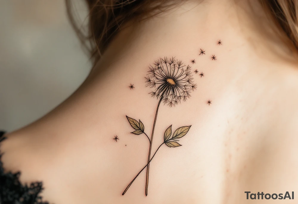 Sketch-style dandelion with muted olive and taupe accents, giving a vintage naturalist feel. tattoo idea