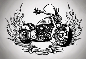 I want a detailed tattoo of a motorcycle surrounded by flames with the company name “Viking Customs” incorporated in the design tattoo idea