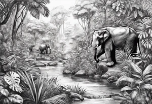 Jungle rainforest with animals canvas tattoo idea