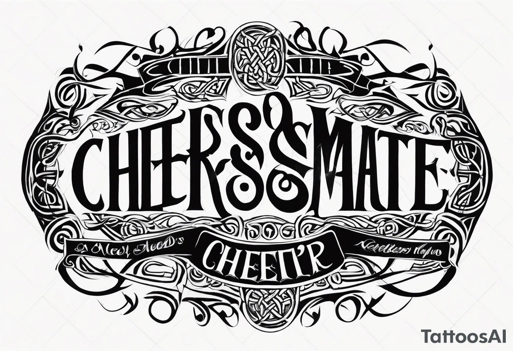 Cheers Mate text, armband +Celtic +Cancer Ribbon +tribal +artistic tattoo idea