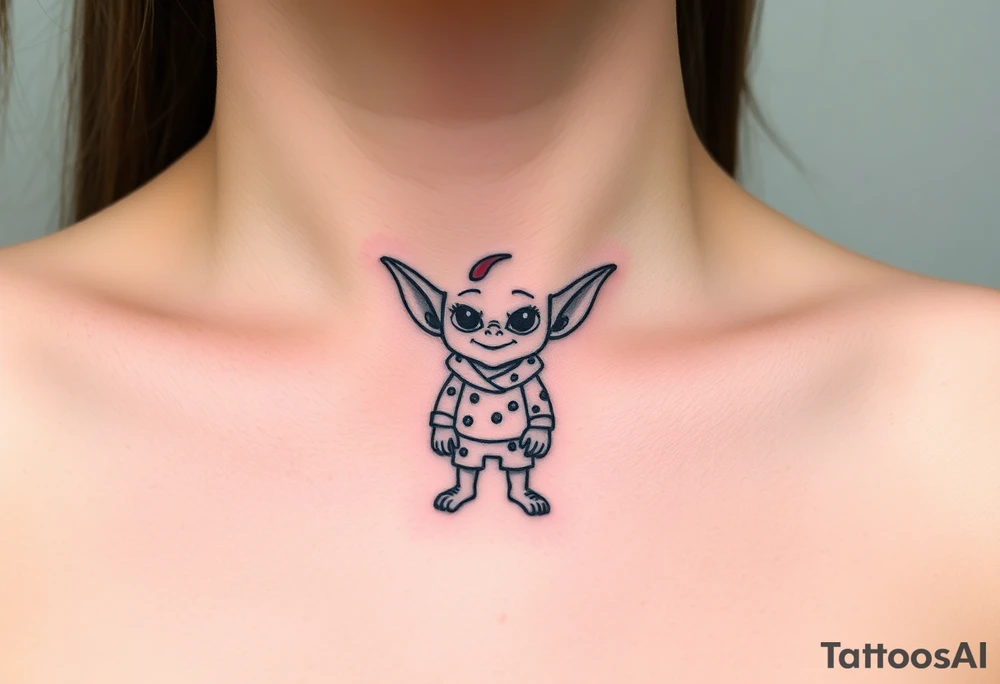 Tiny goblin with paint all over their clothes tattoo idea