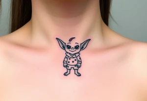 Tiny goblin with paint all over their clothes tattoo idea