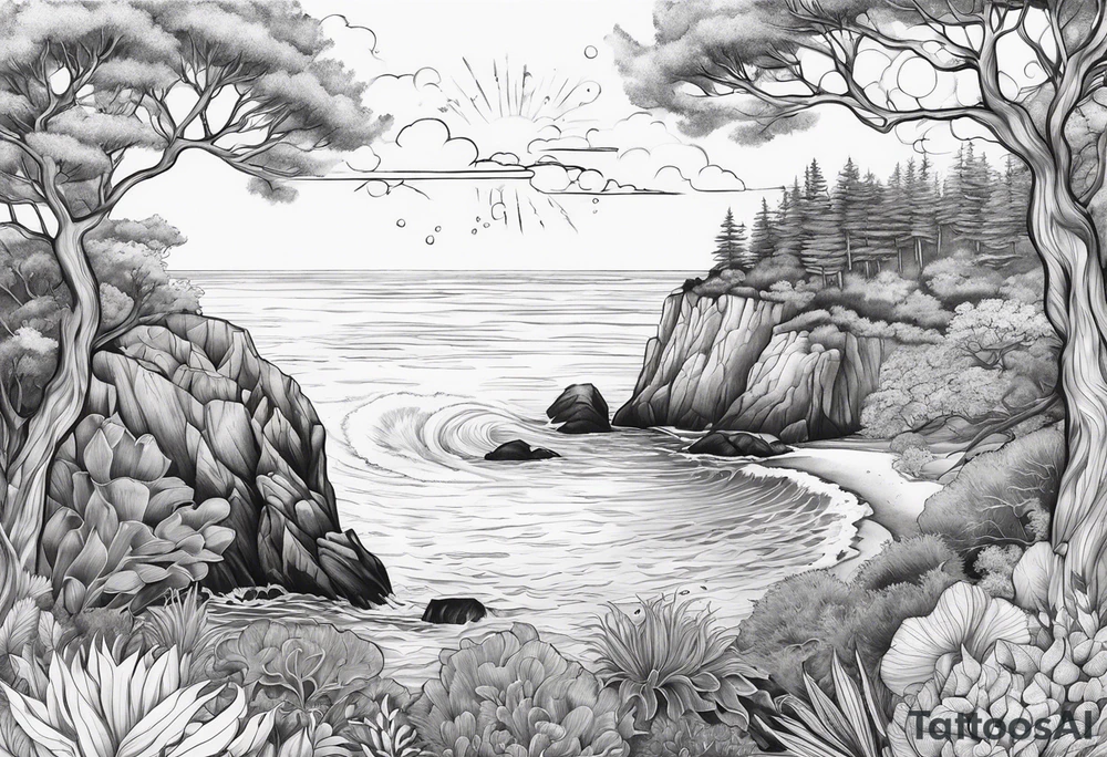 calm but great ocean and cliffs and sky and trees and underwater life tattoo idea calm but great ocean and cliffs and sky and trees and underwater life tattoo idea