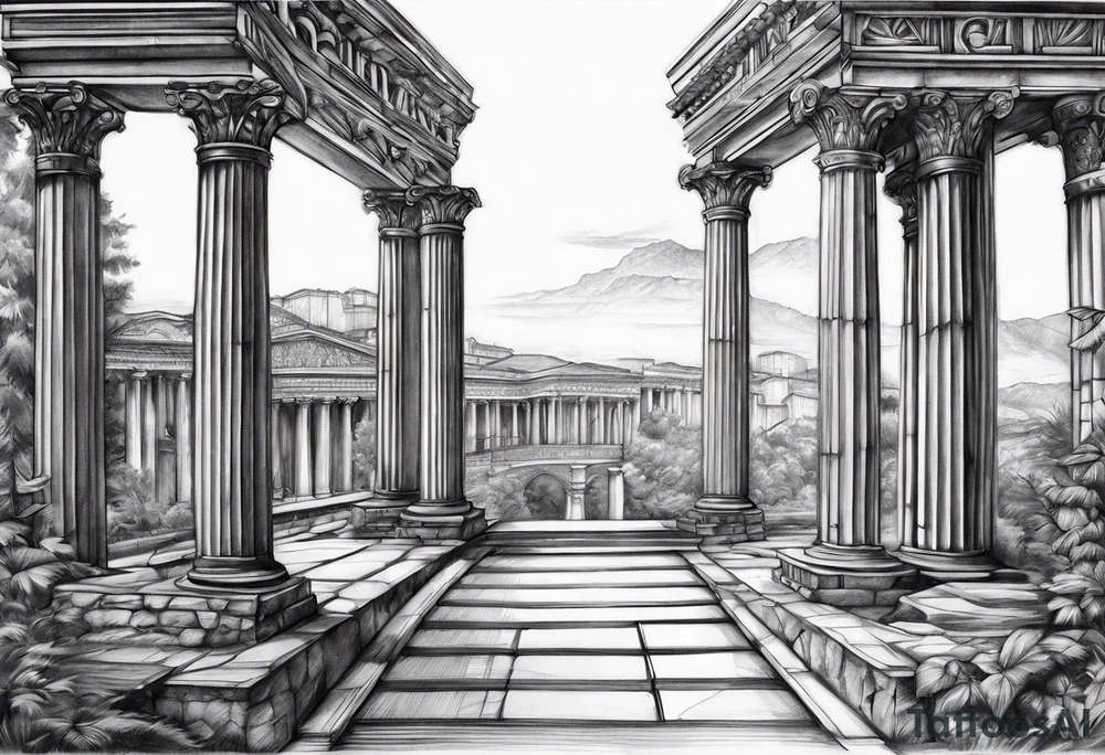Roman pillars in the distance tattoo idea
