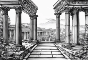 Roman pillars in the distance tattoo idea