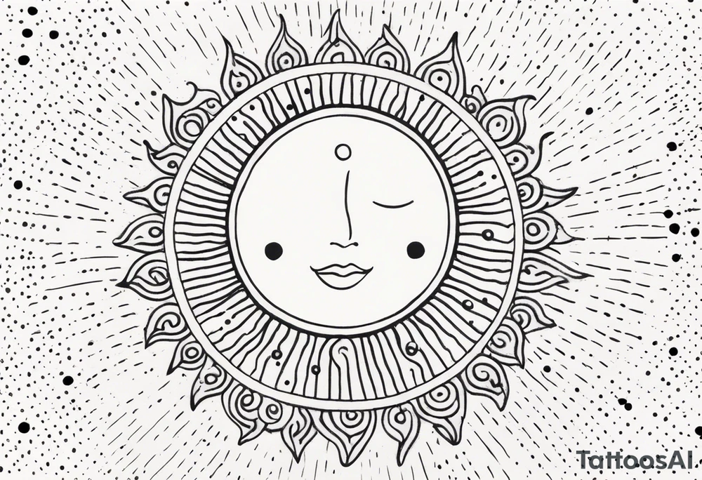 simple sun made of black dots and circles tattoo idea