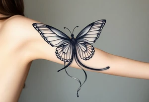 ethereal butterfly with flowing silk ribbons in moonlight tattoo idea
