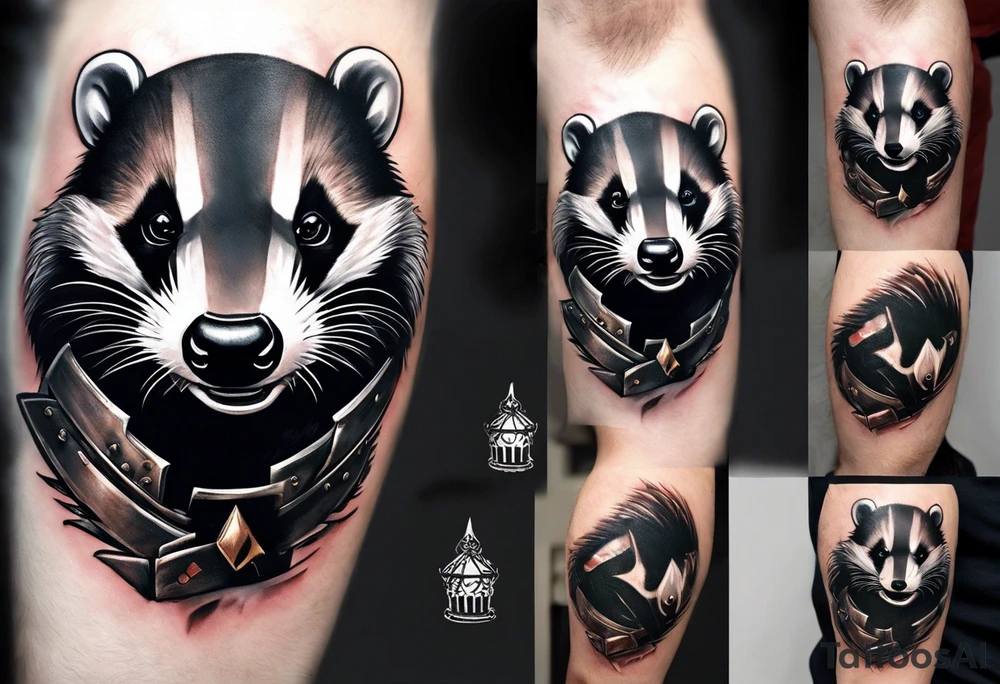 Draw me badger with aggressive full body, killer face with cute smile, very long nails and he attacks like a Turkish gladiator to enemy and also he has very deadly looking. The only weapon is his braveness he fights with his nails. Everybody scares after their first sight but then they like him. tattoo idea
