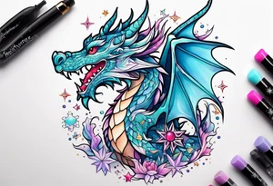 Constellation, kawaii dragon,snowflake tattoo idea