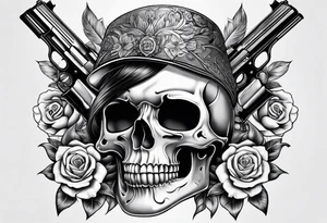 Chicano girl , skull , gun tattoo idea