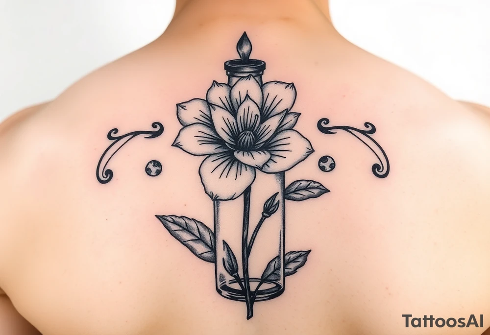 a Edelwiss flower in a bottle.
in color tattoo idea