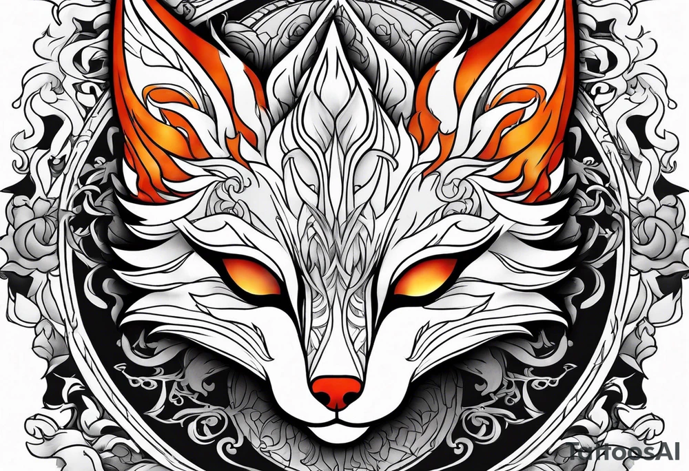 kitsune mask on flame tattoo idea