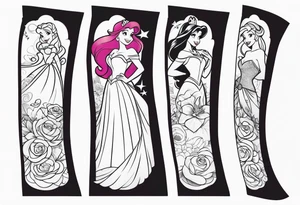 Disney princess arm sleeve tattoo idea