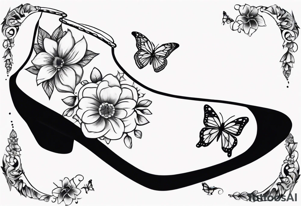Ankle bracelet tattoo with flowers and butterflies and larger in the centre tattoo idea