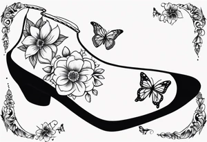 Ankle bracelet tattoo with flowers and butterflies and larger in the centre tattoo idea
