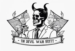 the devil wears a suit and tie writing with a pack of cigarettes and a skull tattoo idea