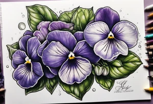 Violets in full color tattoo idea