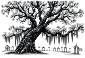 Laurel oak with Spanish moss in a cemetery tattoo idea