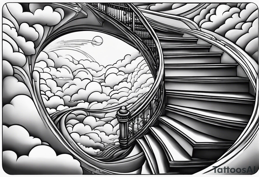 Waking spiral stair case into the clouds tattoo idea