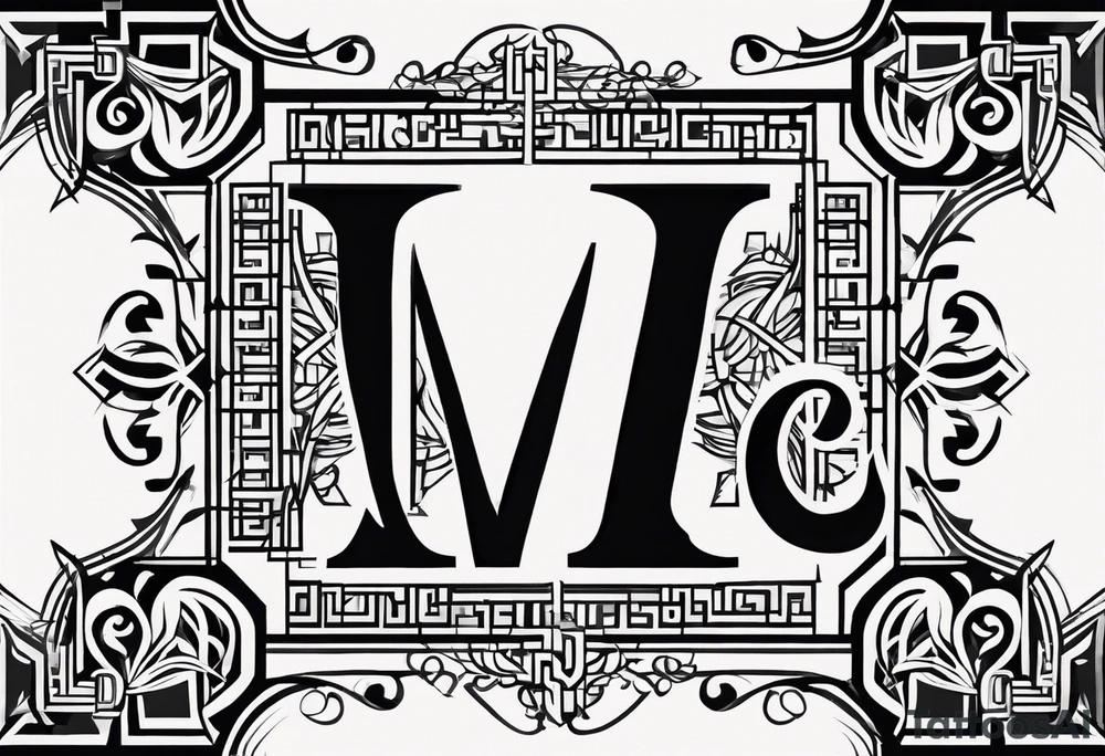 profile picture
Geometric monogram black and white tattoo using all the letters in STEVE and BREANNA in large block lettering tattoo idea