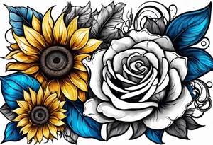 animal flower rose and blue, sunflower, tattoo idea