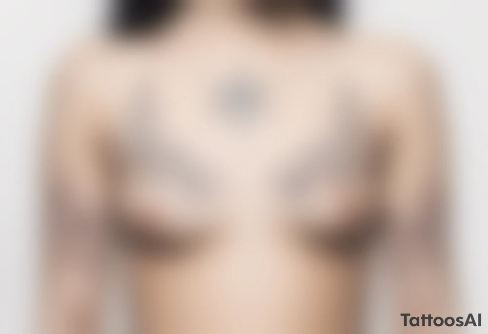 fine line with stars, floral, dots. Sternum tattoo tattoo idea