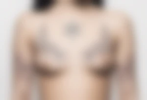 fine line with stars, floral, dots. Sternum tattoo tattoo idea