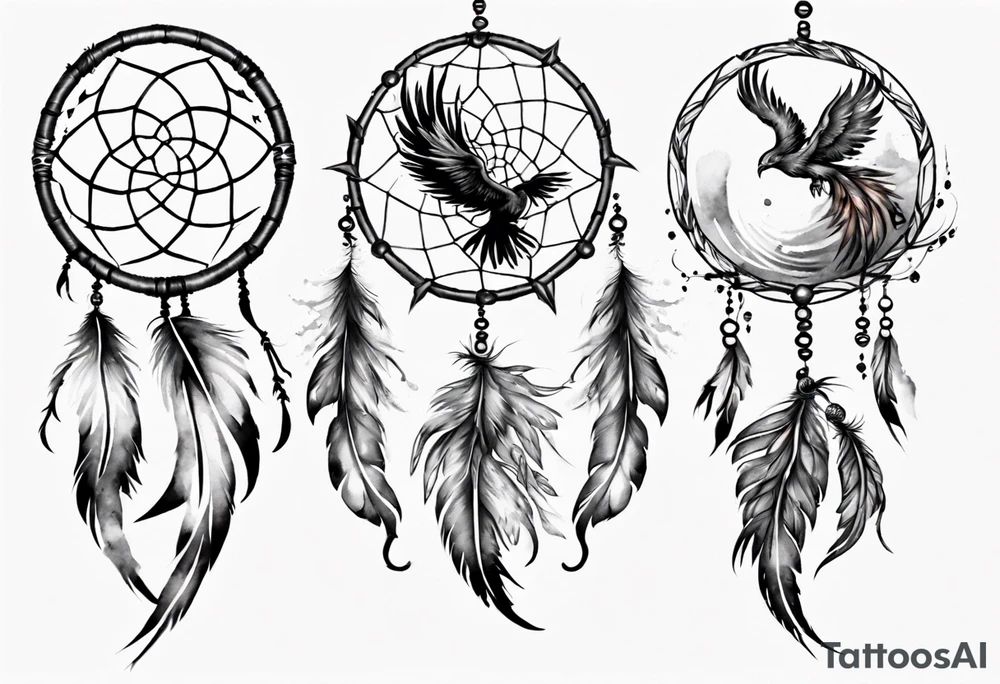 Phoenix flying dream catcher tattoo idea
