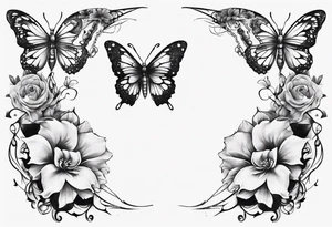 Butterfly wrap tattoos with large centre piece with moon and floral theme. Bracelet around ankle show on higher ankle tattoo idea