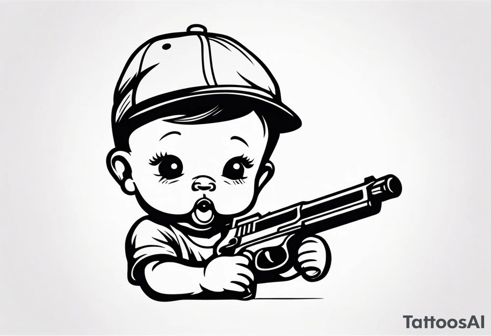 A baby holding a gun to his own head. tattoo idea