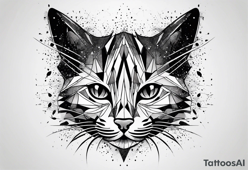 cat, abstract, geometric, lines, halftone, splatter, cat paw tattoo idea