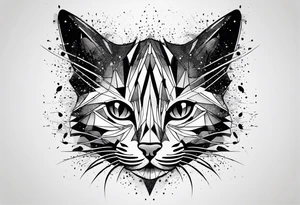 cat, abstract, geometric, lines, halftone, splatter, cat paw tattoo idea