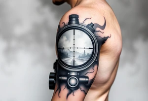 scope crosshairs with eerie fog in background tattoo idea