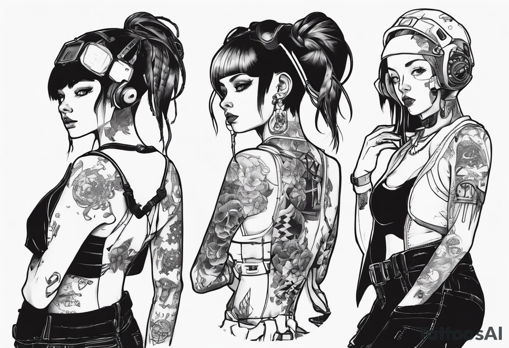Cute cyberpunk girl, tattoo idea