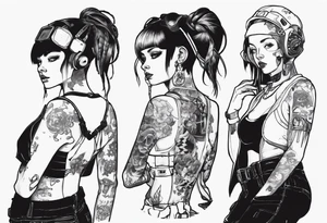 Cute cyberpunk girl, tattoo idea