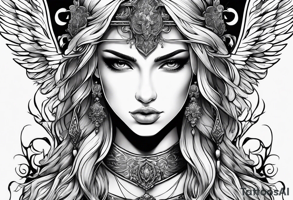 Female angel with sword tattoo idea