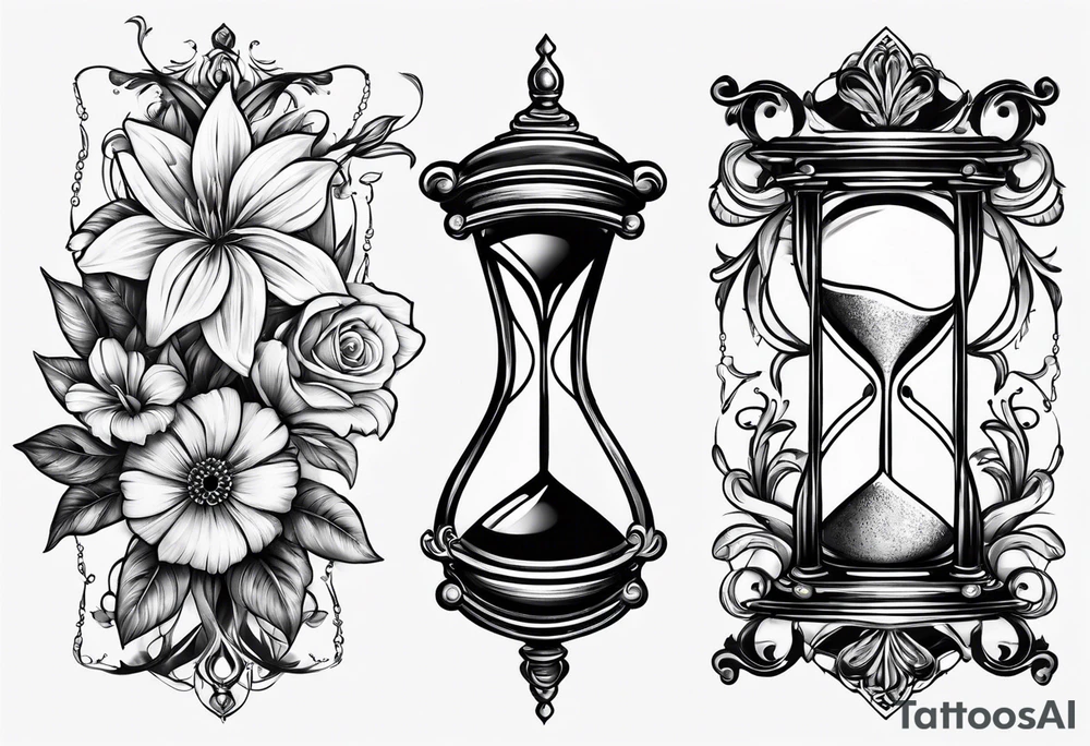 Flowers and hourglass tattoo idea