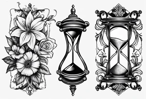 Flowers and hourglass tattoo idea