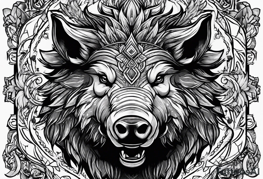 angry boar front tattoo idea