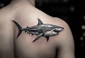 realistic shark with trident tattoo idea