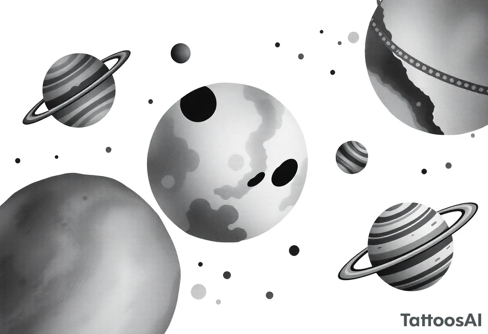Cute cartoony planets tattoo idea