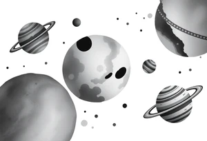 Cute cartoony planets tattoo idea