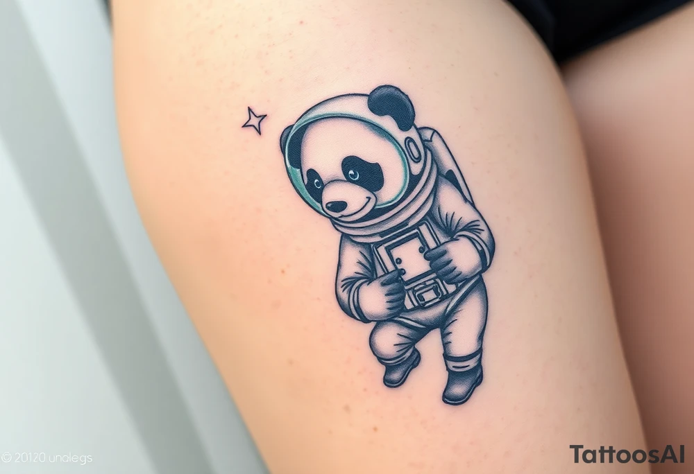 Panda with astronaut suit in outer space tattoo idea