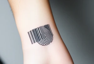 A barcode seamlessly merging into a fingerprint, symbolizing love that is unique and irreplaceable. tattoo idea
