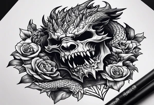 Dark skull and dragon tattoo idea