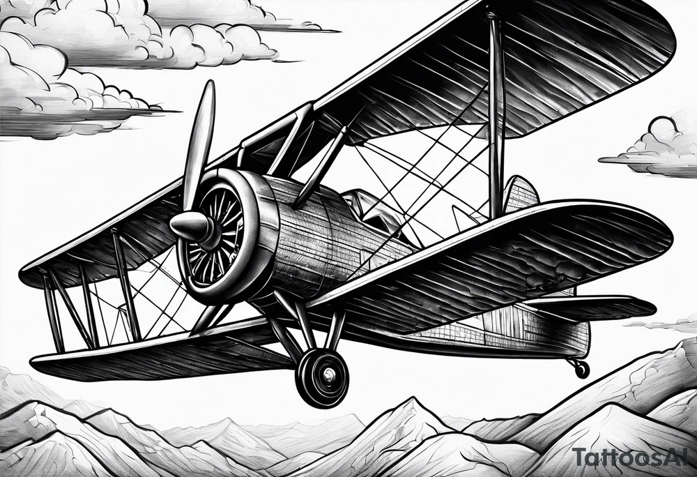 sketch of adventure plane in perspective from the bottom tattoo idea