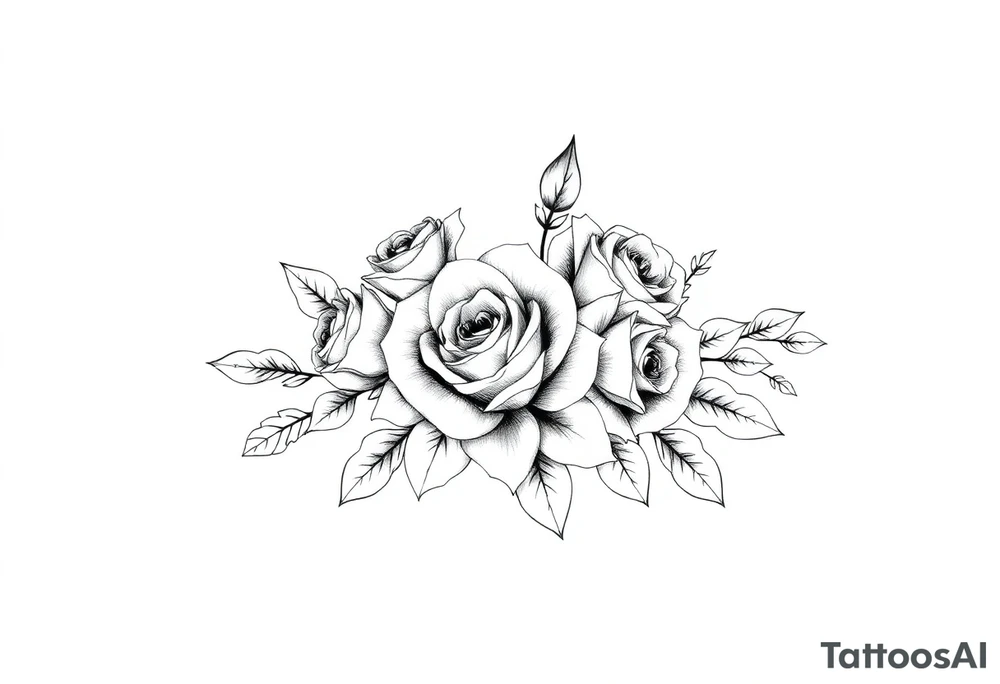 roses and wildflowers bouquet tattoo idea