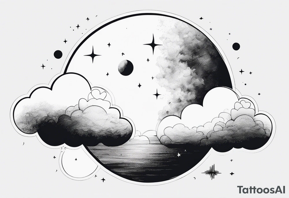 A moon partially hidden by fluffy clouds tattoo idea