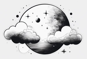 A moon partially hidden by fluffy clouds tattoo idea