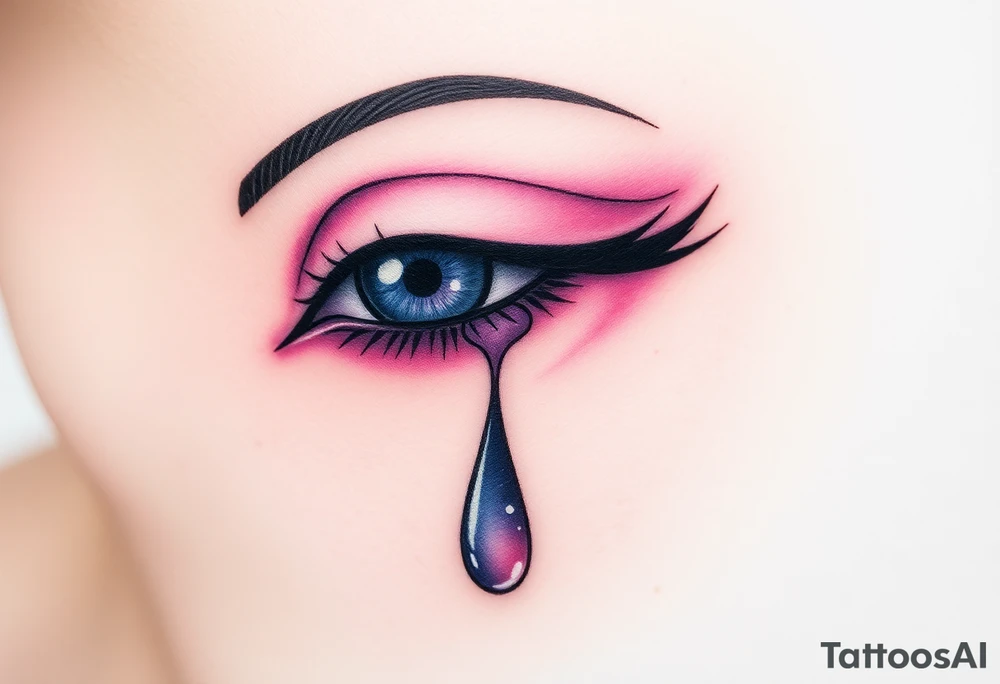 A teardrop falling from a closed eye, with soft pink and lavender tones, symbolizing vulnerability and emotional depth tattoo idea